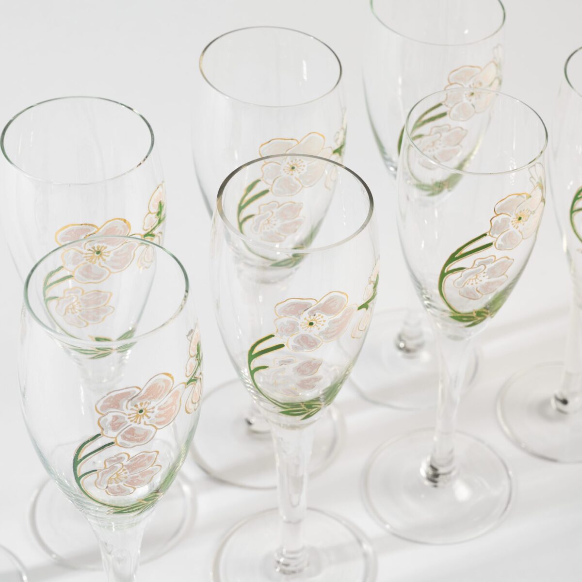8 Hand-Painted Champagne Flutes - Image 2