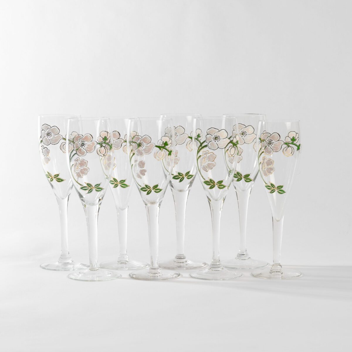 8 Hand-Painted Champagne Flutes