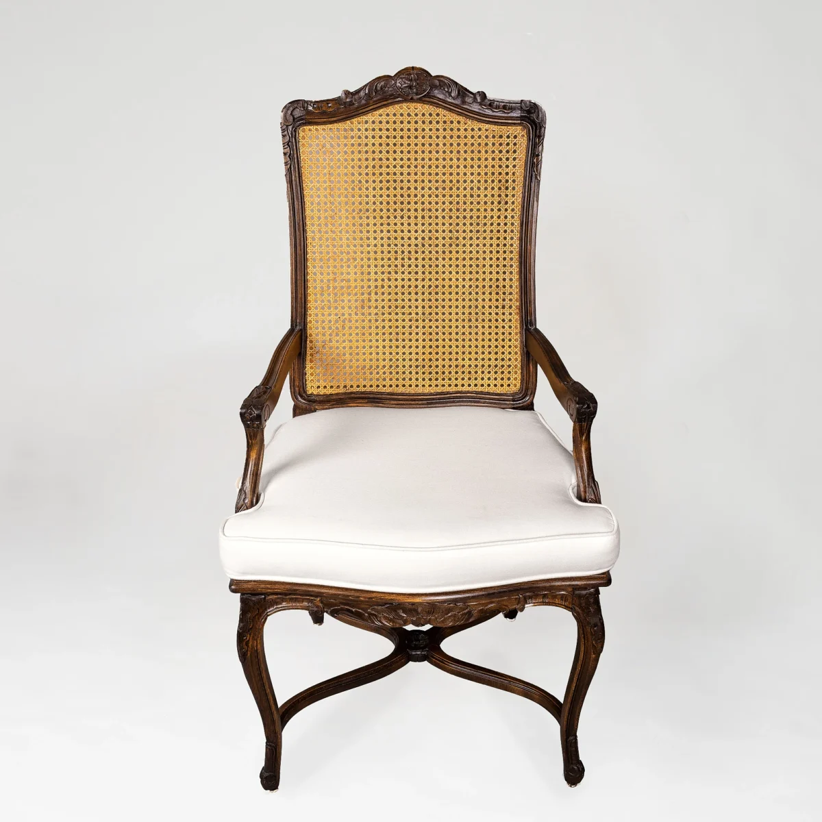 1980s Carved Wood and Cane Arm Chairs - Image 2