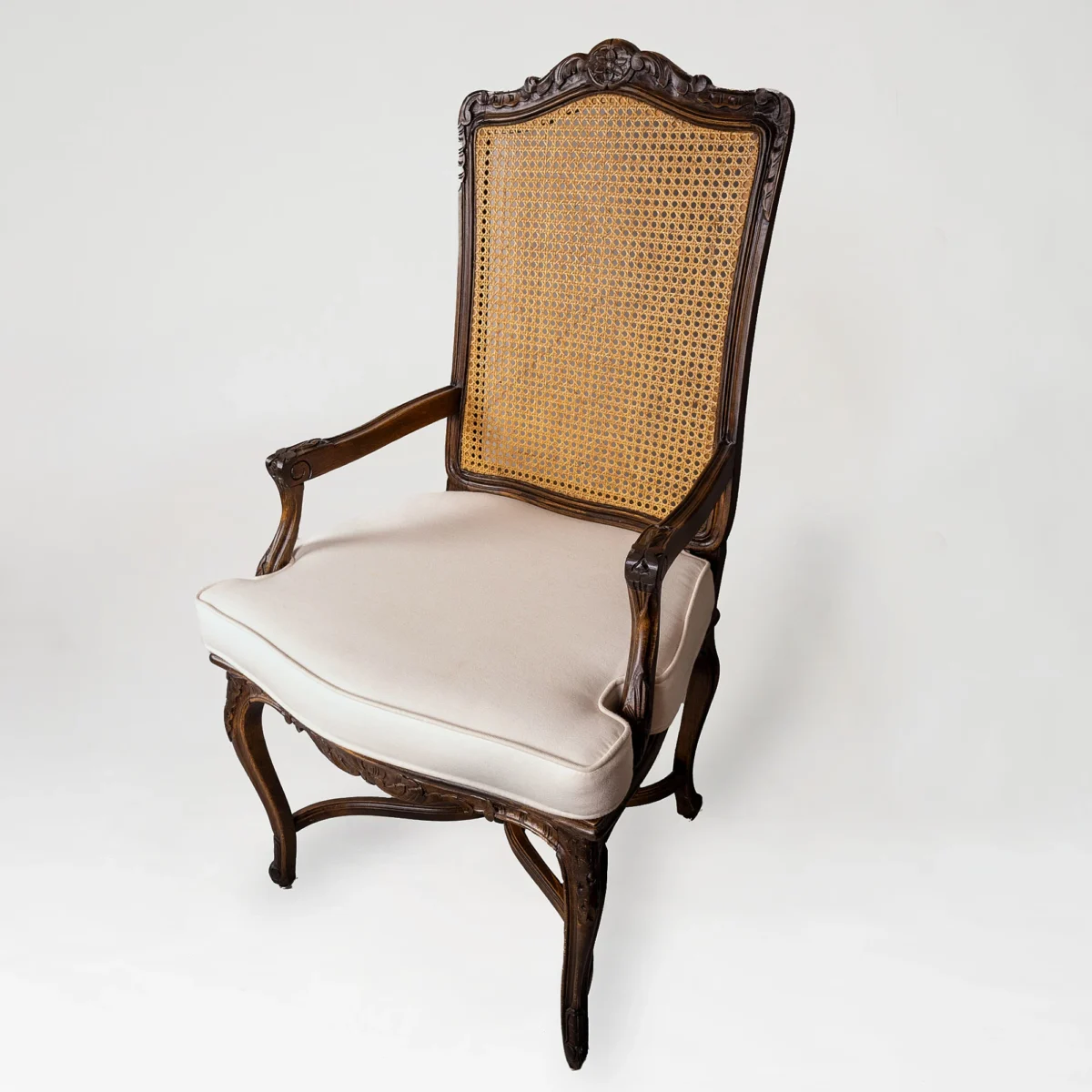 1980s Carved Wood and Cane Arm Chairs - Image 3