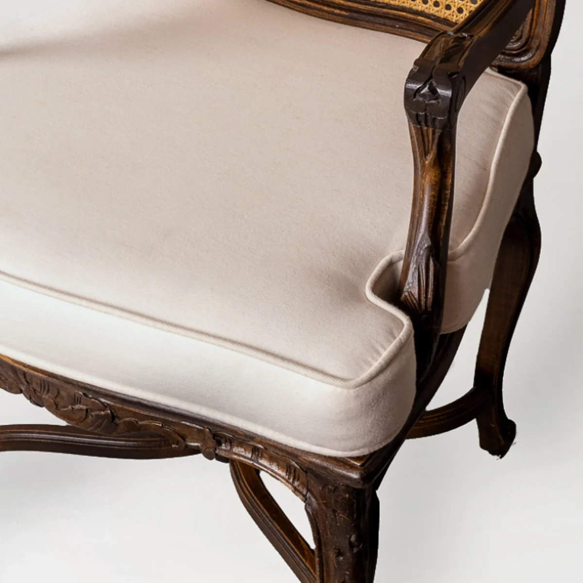 1980s Carved Wood and Cane Arm Chairs - Image 4