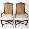 1980s Carved Wood and Cane Arm Chairs